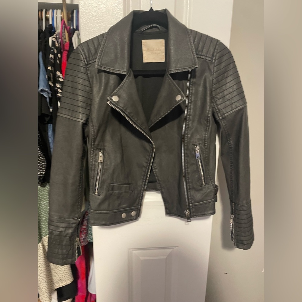 Grey/ash black leather jacket for women